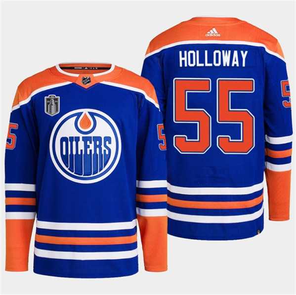 Men%27s Edmonton Oilers #55 Dylan Holloway Royal 2024 Stanley Cup Final Patch Stitched Jersey Dzhi